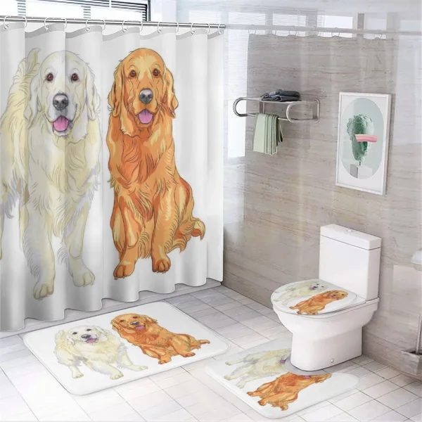 Smiling Dogs on a shower curtain