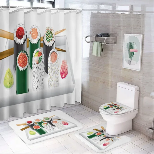 Various Flavored Sushi Plate on a shower curtain