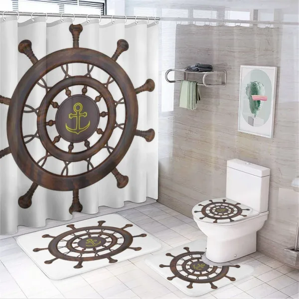 Wooden Steering Wheel on a shower curtain