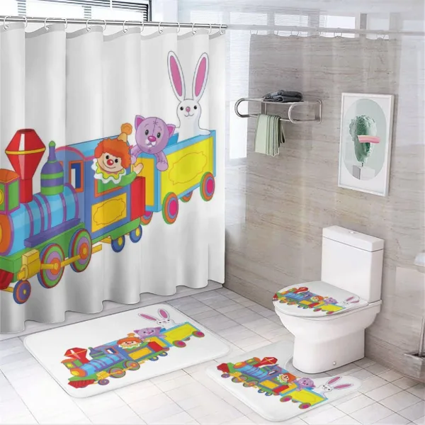 Clown Cat Bunny Train on a shower curtain