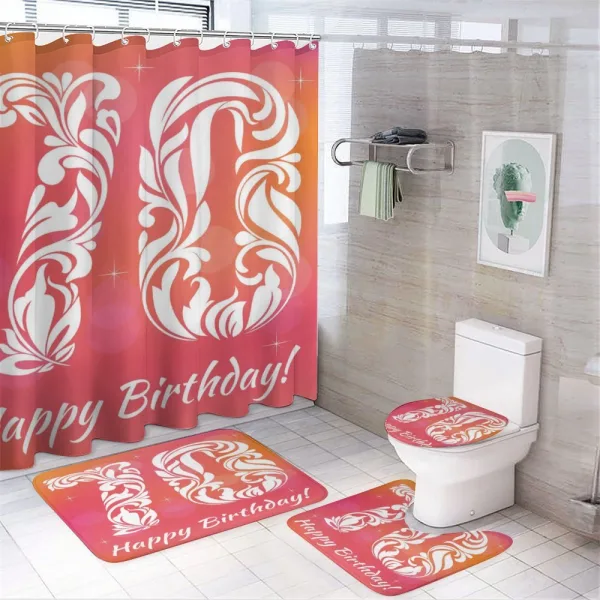 Foral Happy Birthday on a shower curtain