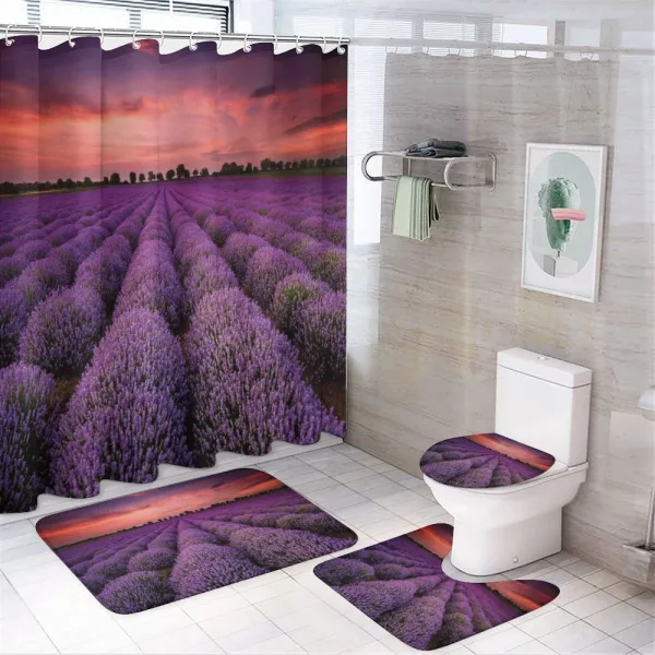 Lavender Field Sunset on a shower curtain