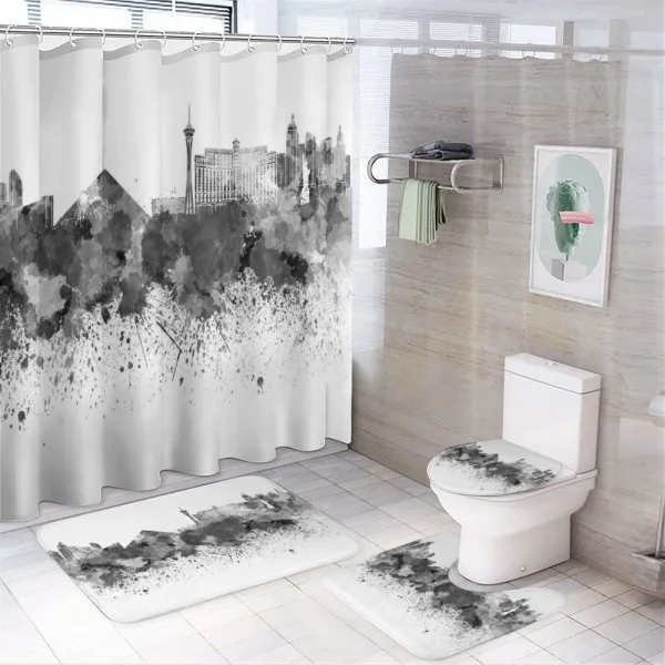 Monochrome Vegas Skyline on a shower curtain