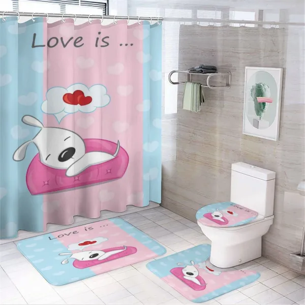 Puppies on Sofa Heart Shape on a shower curtain