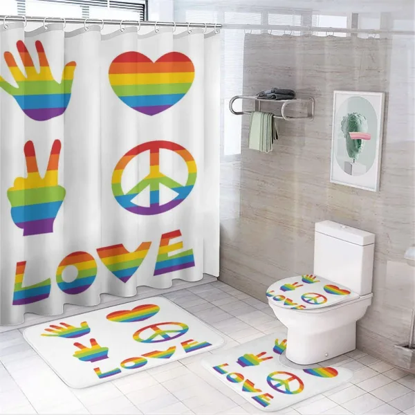 Rainbow Colors Peace and Love on a shower curtain