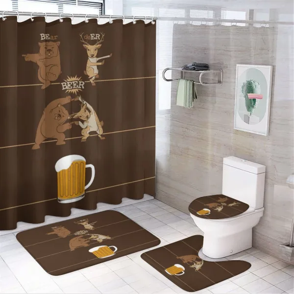 Bear Deer Beer Pub Magic on a shower curtain