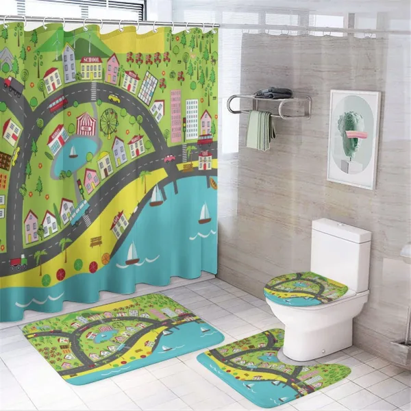 Landscape of Urban and Suburbs on a shower curtain