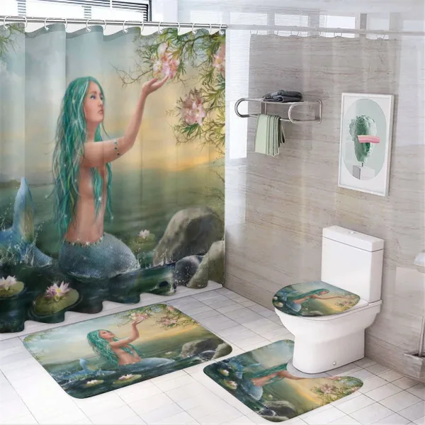 Mermaid and Magnolias on a shower curtain