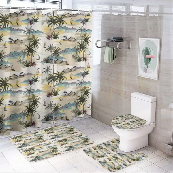 Pastel Hawaii Island Scene on a shower curtain
