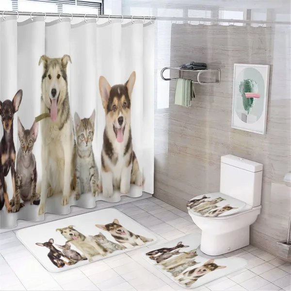 Pets Cats Dogs Friends Photo on a shower curtain