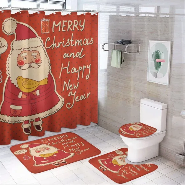 Santa and Yellow Bird on a shower curtain