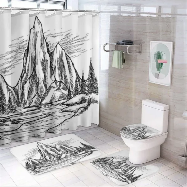 Sketchy Lake Trees on a shower curtain