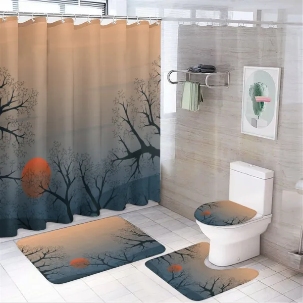 Sunrise Branches Misty Sky on a shower curtain