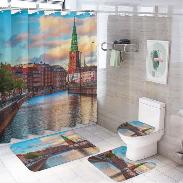 Sunset of Copenhagen on a shower curtain