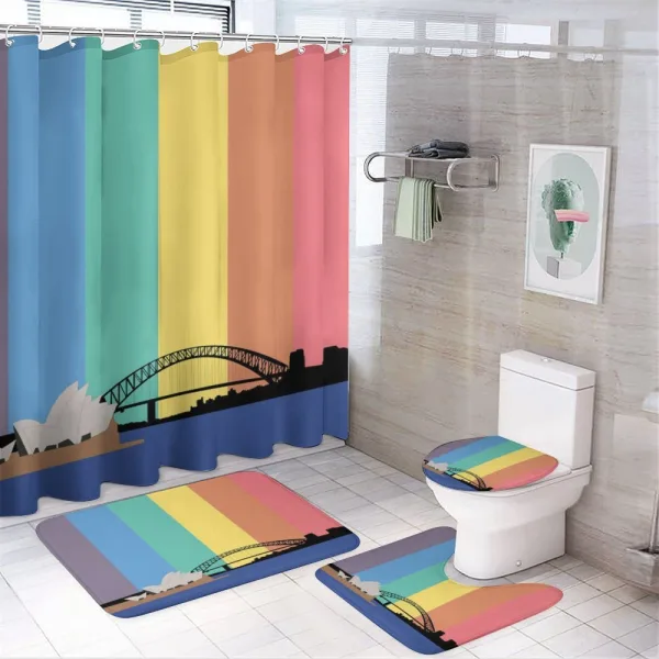 Sydney Building on Rainbow on a shower curtain