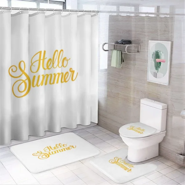 Yellow Calligraphy on a shower curtain