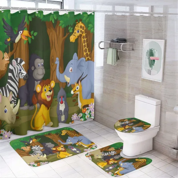 Cartoon Elephant Lion on a shower curtain