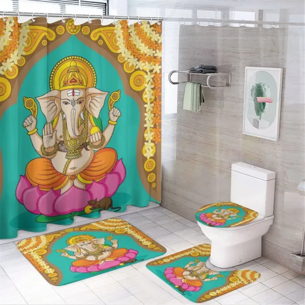 Elephant Figure Orient Lotus on a shower curtain