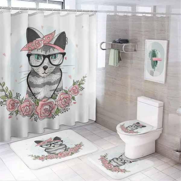 Hipster Cool Cat Portrait on a shower curtain