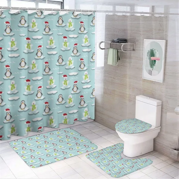 Penguin Snowman Ice Floe on a shower curtain