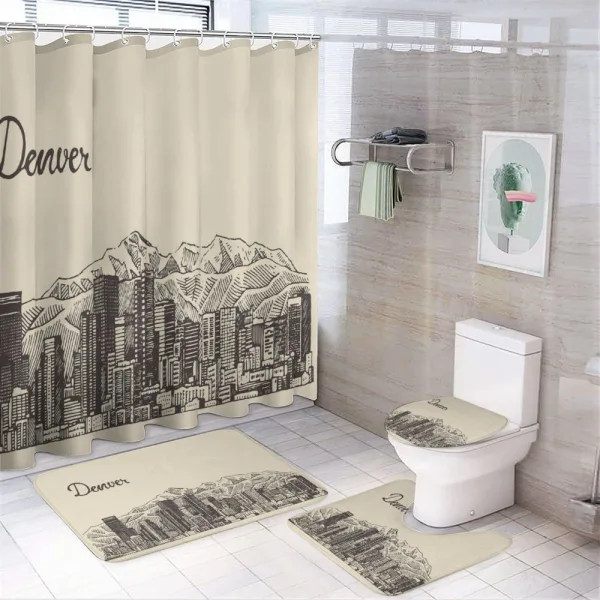 Denver City Skyline Sketch on a shower curtain
