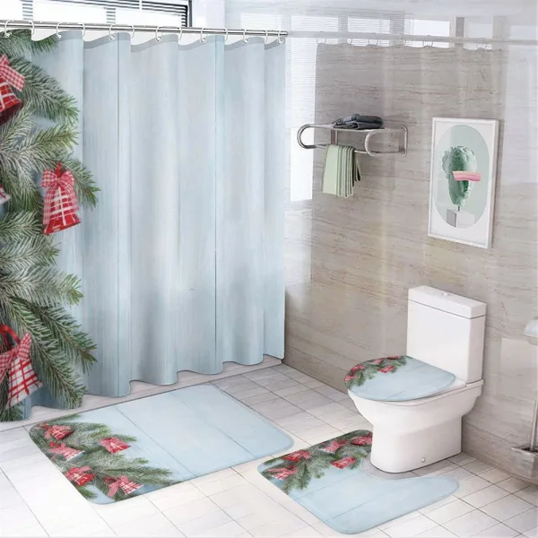 Snowy Branches and Bells on a shower curtain