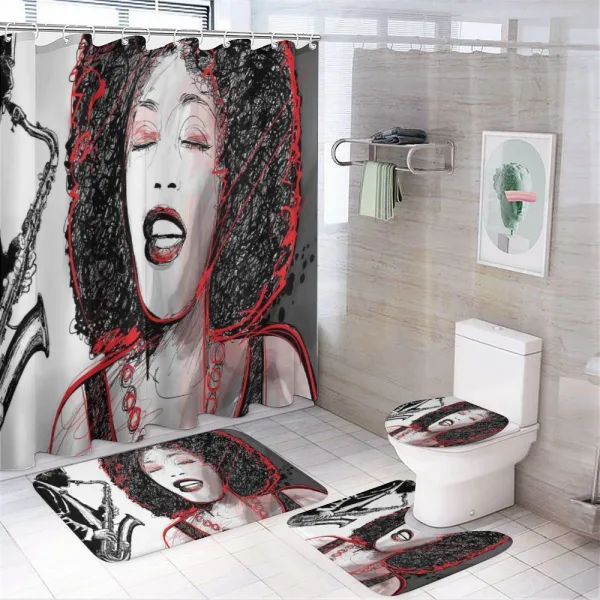 Afro American Girl Sings on a shower curtain