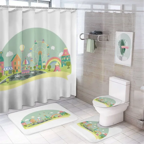 Amusement Park Cartoon Art on a shower curtain