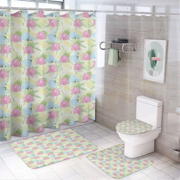 Flowers Leaves in Pastel Tones on a shower curtain