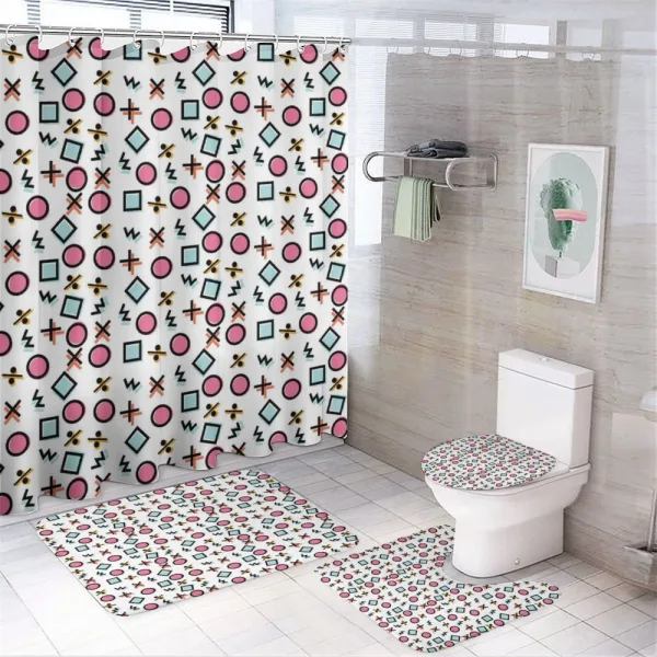Geometrical Memphis on a shower curtain