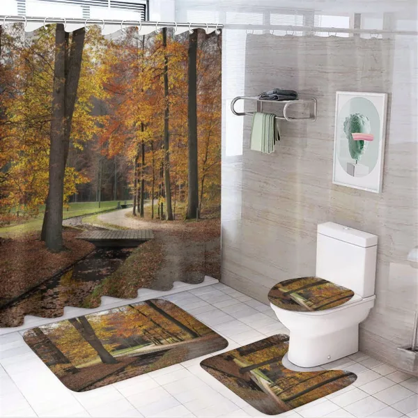 Gloomy Day Forest Path on a shower curtain