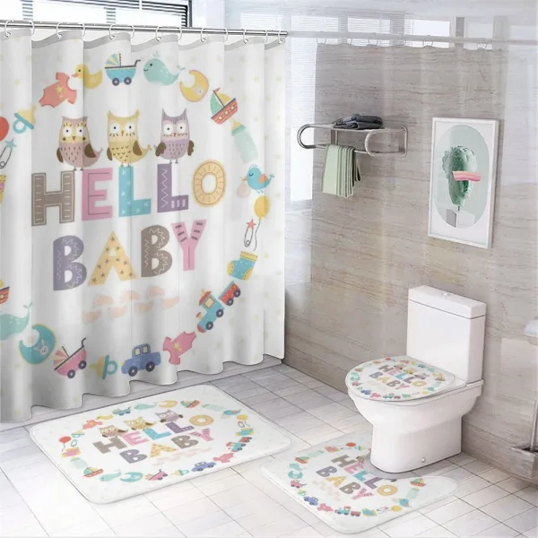 Hello Baby Owls on a shower curtain