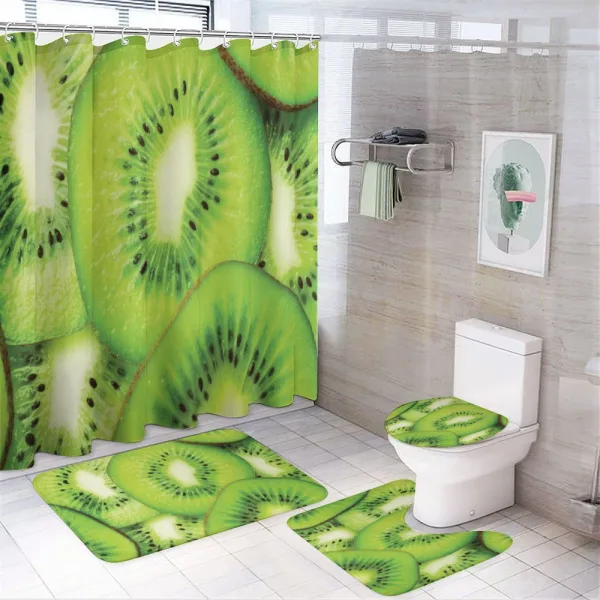 Macro Exotic Fruits Slices on a shower curtain
