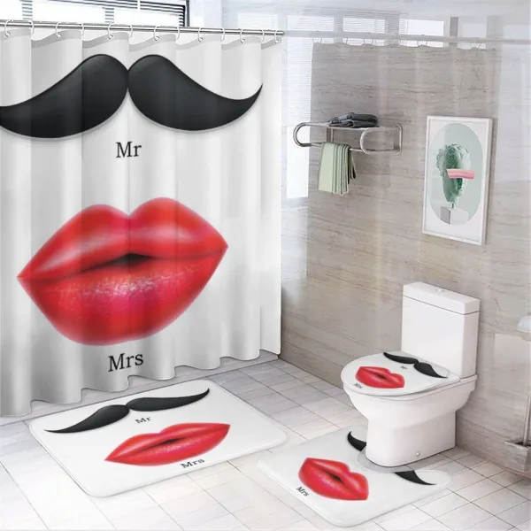 Mustache with Lips Motifs on a shower curtain