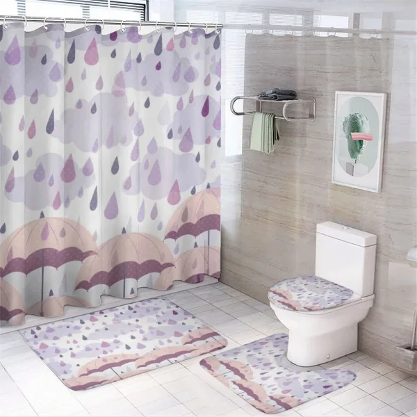Pink Umbrellas Rain on a shower curtain