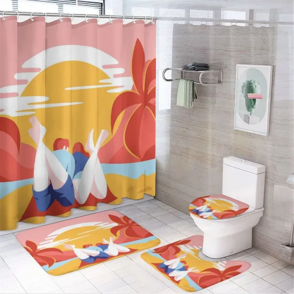 Summer Cartoon Young Couple on a shower curtain