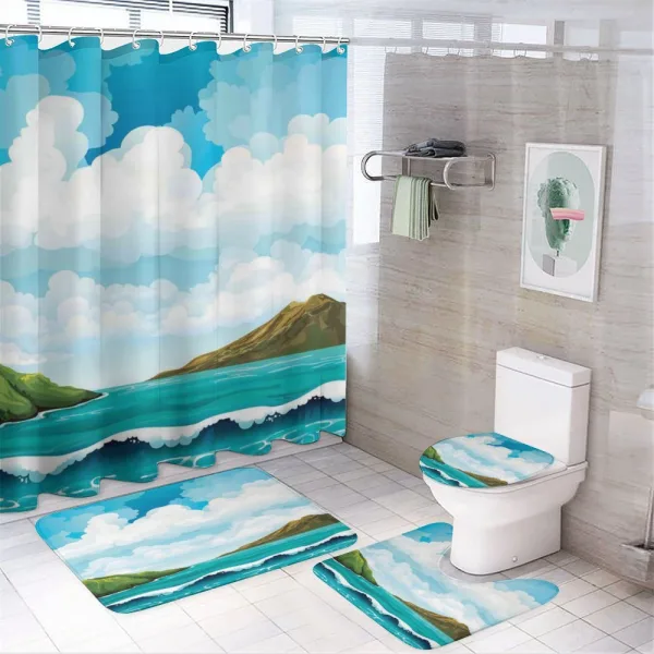 Waves Islands Blue Sky on a shower curtain