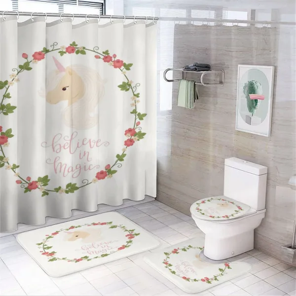 Believe in Magic and Unicorn on a shower curtain