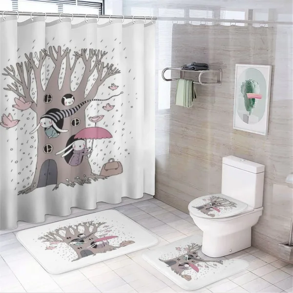 Bunny Family Rain Birds on a shower curtain