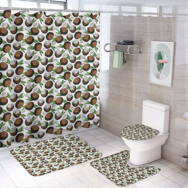 Coconuts Leaves Sketch on a shower curtain