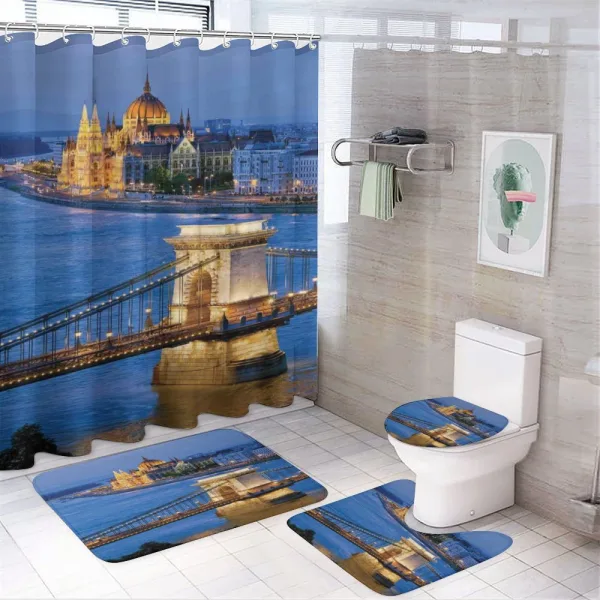 River of Budapest Bridge on a shower curtain