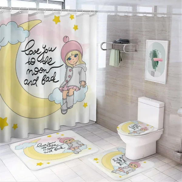 Romantic Moon Words and Girl on a shower curtain