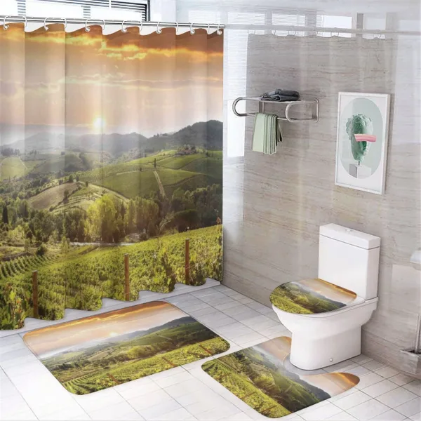 Rural Fields Rising Sun on a shower curtain