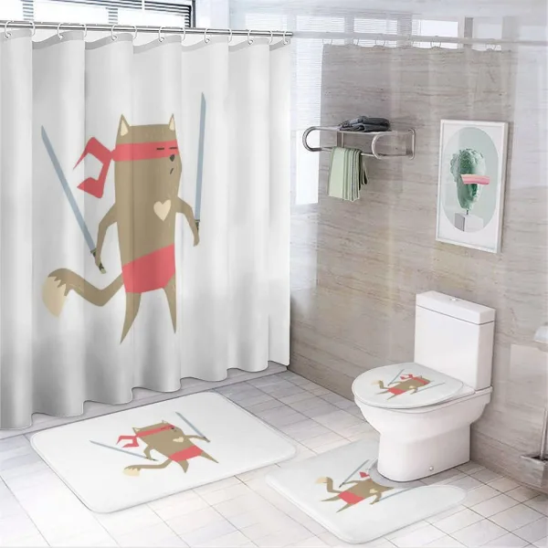Samurai Figh Kitty Ninja on a shower curtain