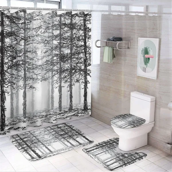 Sketch Style Line Art on a shower curtain
