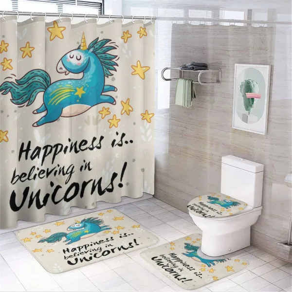 Words Happiness Kids on a shower curtain