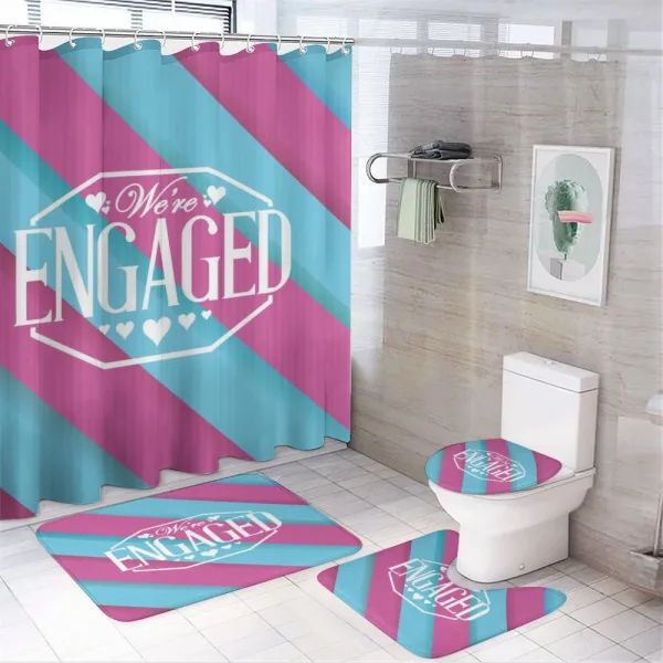 Words on Stripes on a shower curtain