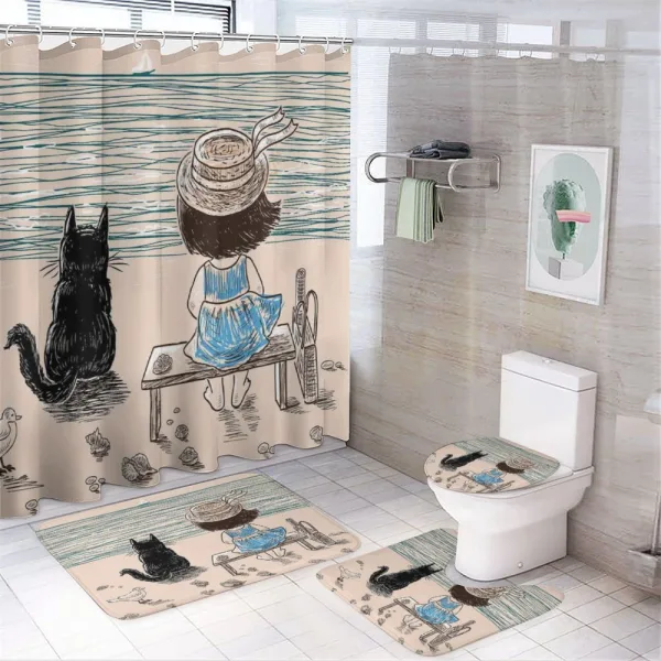 Baby Girl with a Cat on a shower curtain