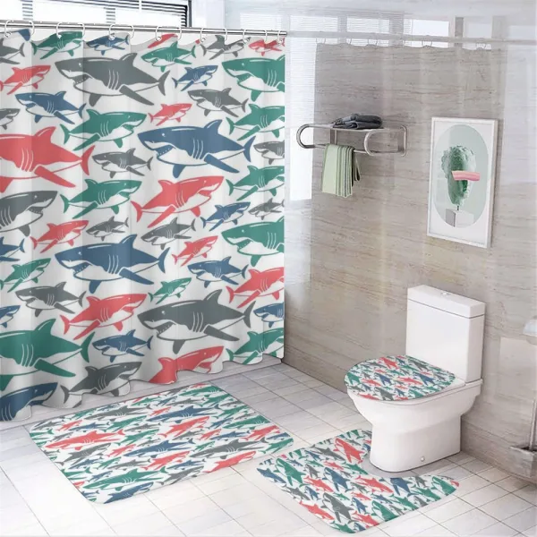Colorful Shark Patterns on a shower curtain