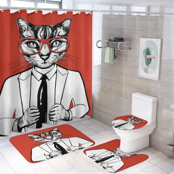 Funny Businessman Cat Suit on a shower curtain